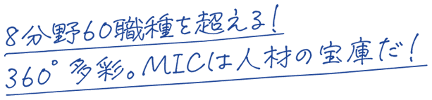 8分野60職種を超える!360°多彩。MICは人材の宝庫だ！